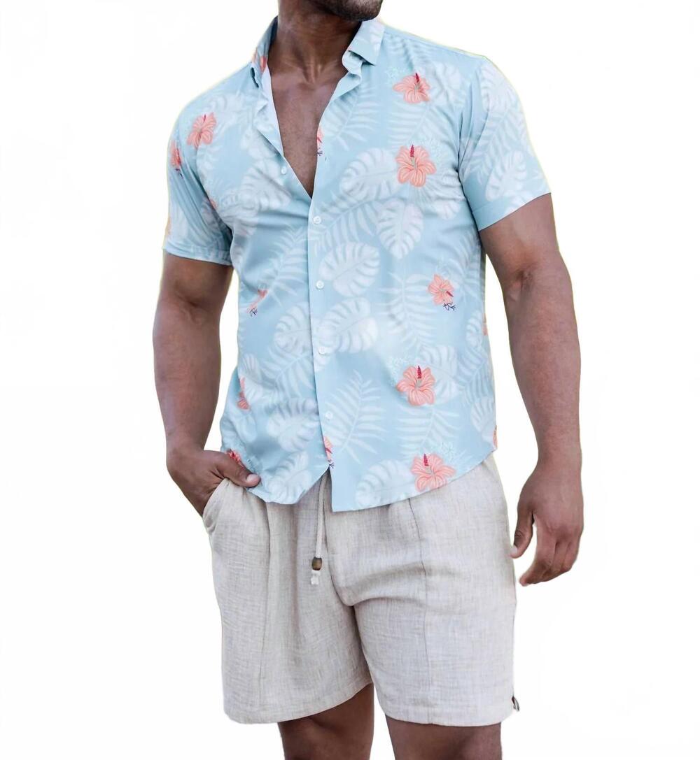 NEW MOJITO COLLECTION hawaiian leaf print shirt in blue